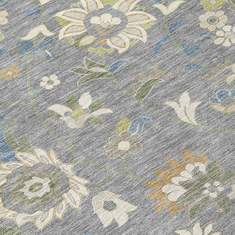 Tapis gris intérieur / extérieur lavable à la machine Chayden ACN1006, Rond 8 pi