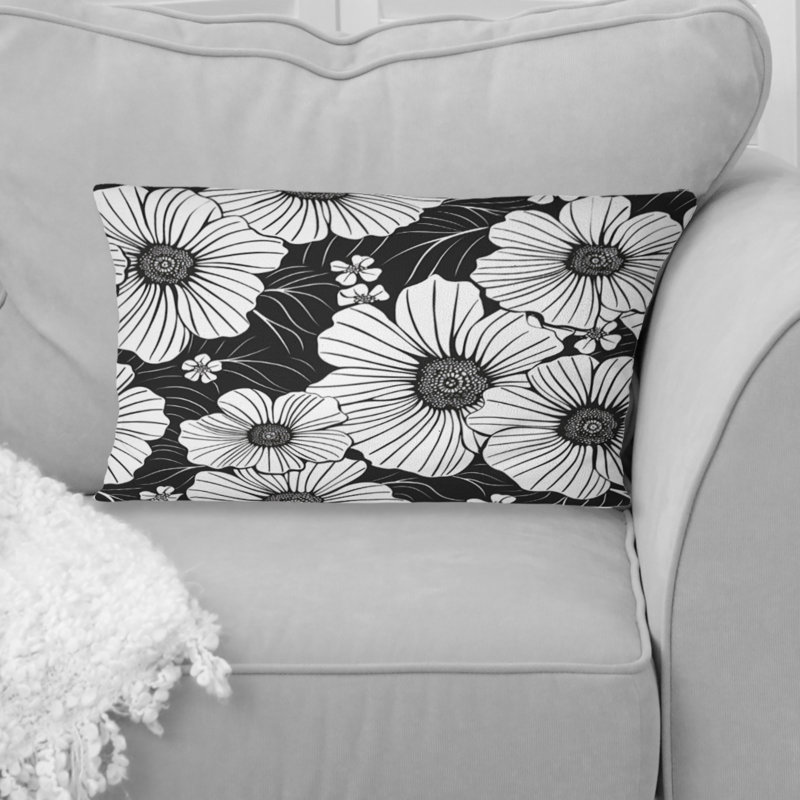 Coussin lombaire transitionnel noir et blanc Floral Garden II