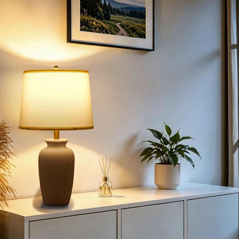 25"Dimmable Ceramic Table Lamp Touch Control Light, Grey