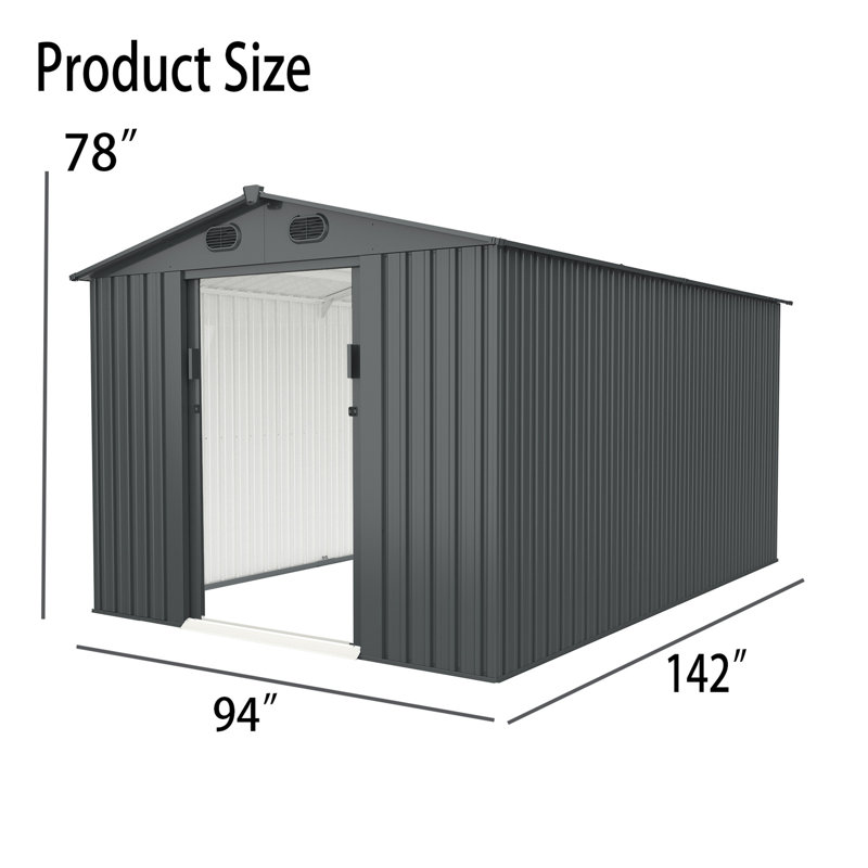 Abri de rangement, Noir, H 78 po x l 94 po x P 142 po
