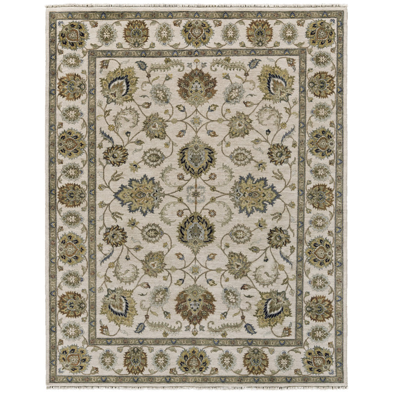 Thrisha Traditional Oriental Ivory Area Rug, Rectangle 8'6" x 11'6"
