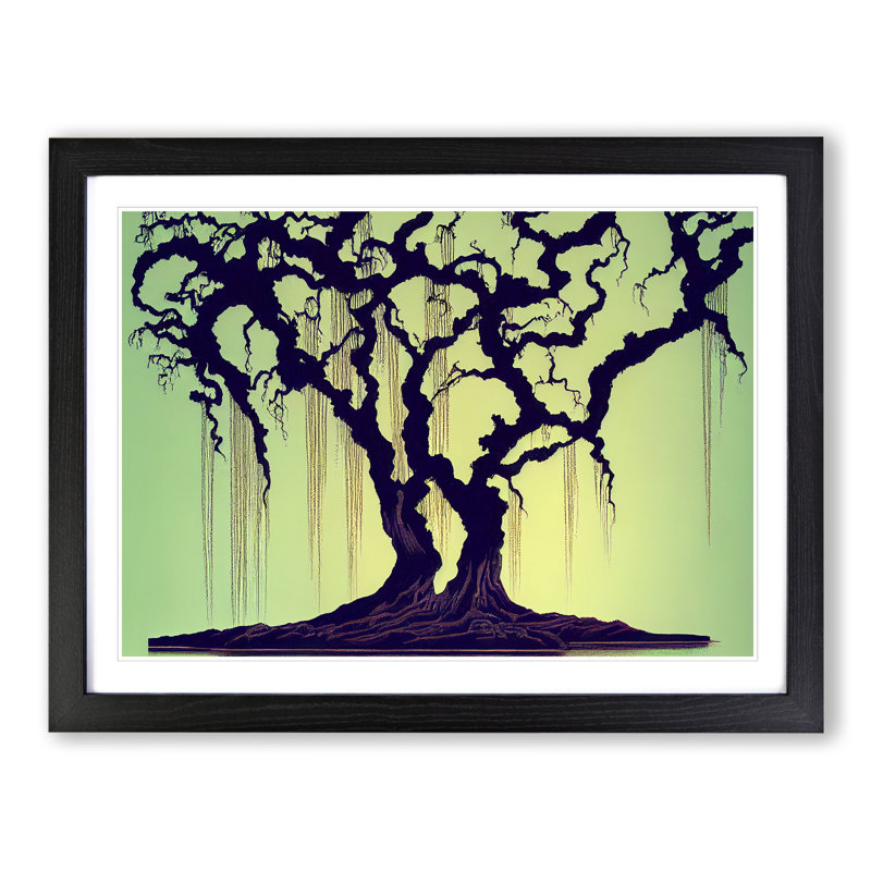 Masterful Weeping Willow Trees - Single Picture Frame Painting, Black, 46cm H x 64cm W x 2cm D