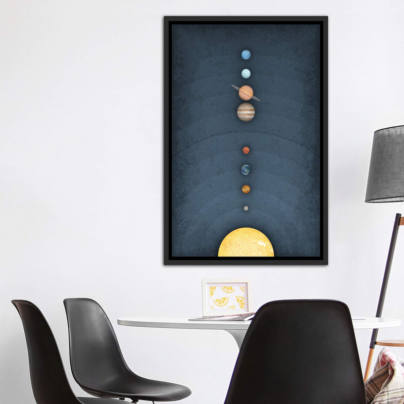 Système solaire II, art encadré, H 60 po x l 40po x P 1,5 po, Toile avec cadre noir