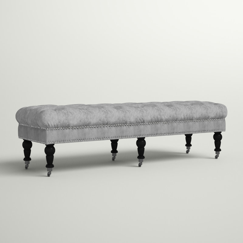Landis Linen Upholstered Bench, Beige, 17.75” H x 62” W x 19.63” D