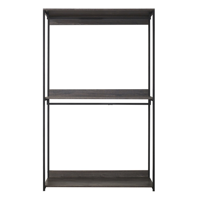 Portemanteaux modulaire autoportant Gin, 3 tablettes gris rustique, 2 tringles de suspension, noir