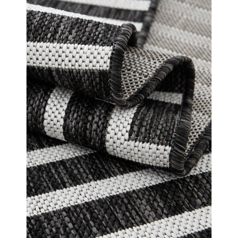 Tapis contemporain noir et blanc Odawa, Rond 13 pi 1 po