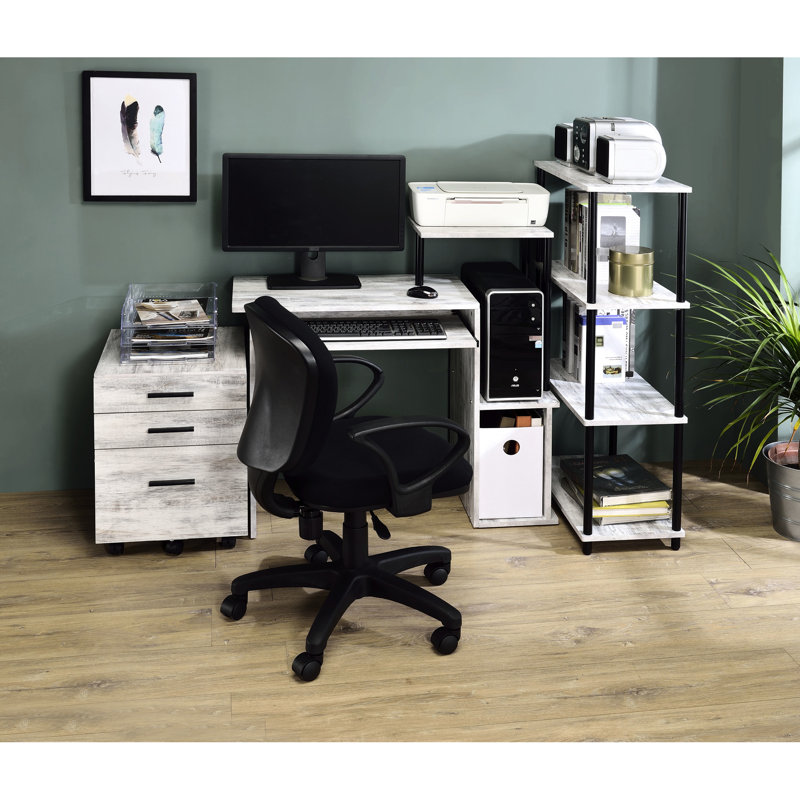Bureau avec tablette et plateau pour clavier, structure et finition métalliques de style antique noir et blanc