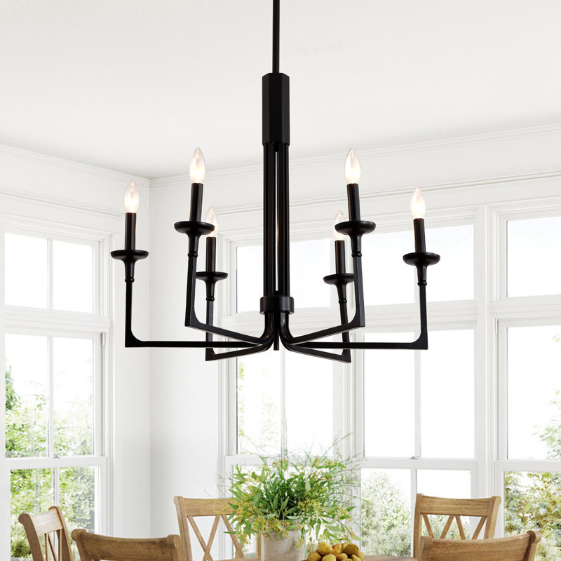 Lustre classique / traditionnel à 6 lumières de style chandelier noir à intensité variable