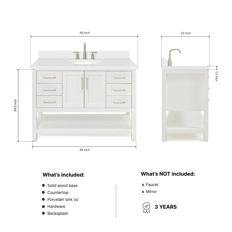 Magnolia Bath Vanity Rectangular Basin S049SWQ, White, Oval