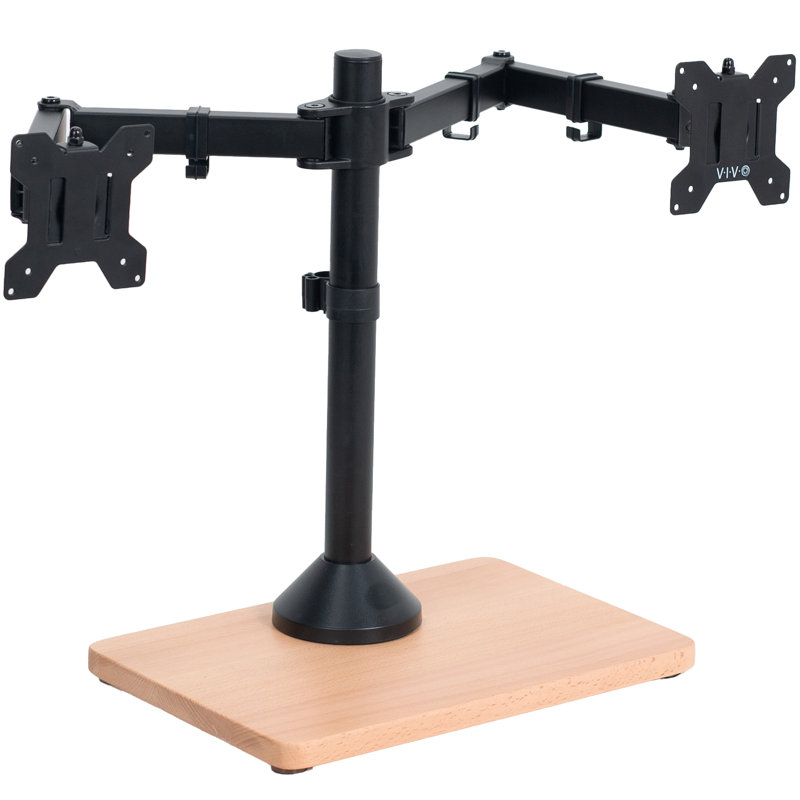 Black Dual Monitor Adjustable Mount with Wood Base for 32" Screens