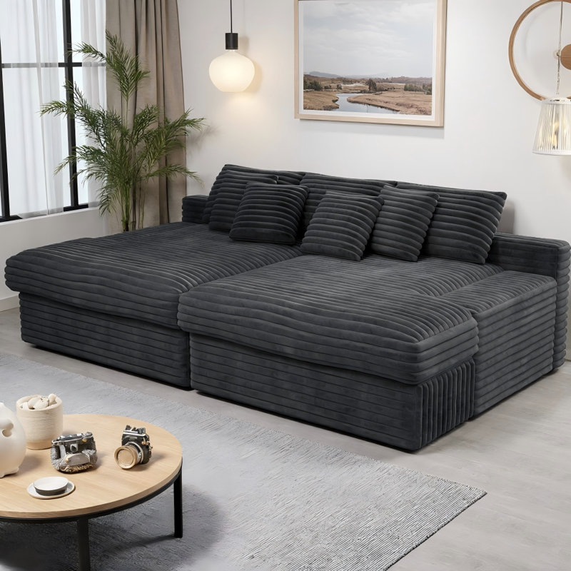 Canapé modulaire 2 pièces en velours côtelé moelleux, canapé rembourré compressé pour salon et appartement, aucune méridienne combinée gratuite