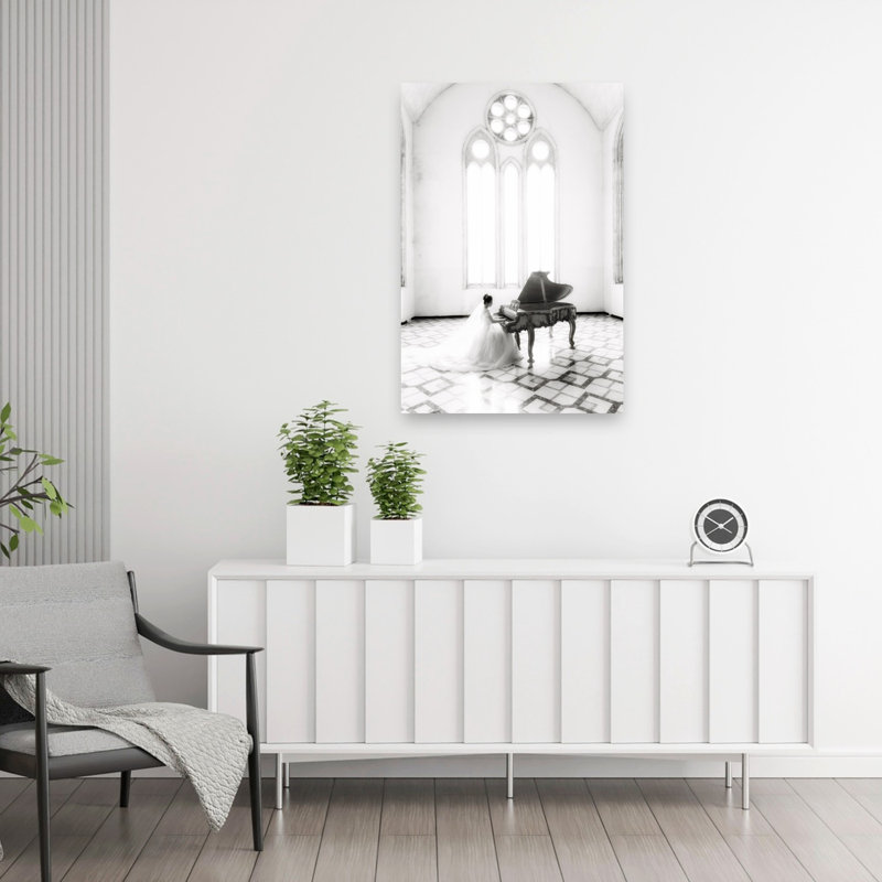 Bride Playing Grand Piano Elegant Gothic Romantic Wall Art Print 1 Piece Wrapped Canvas Wall Art, 91.44cm H x 60.96cm W