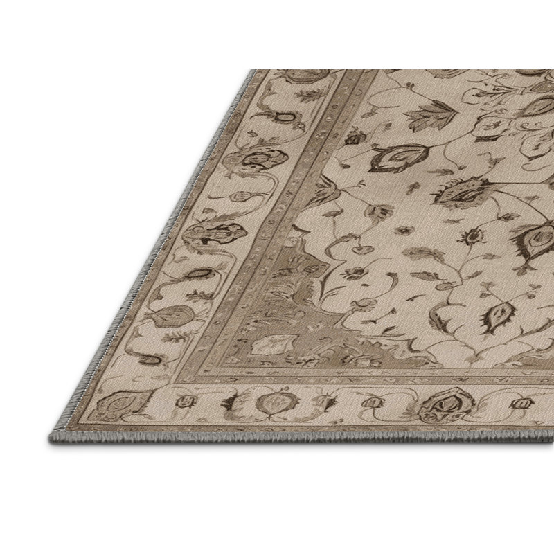Machine Washable Tabriz Gray Area Rug, Round 6'