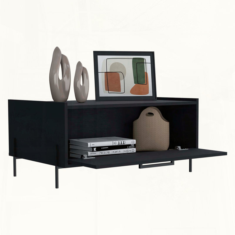 Shan Minimalist Coffee Table with Pull-Down Cabinet and Open Shelf