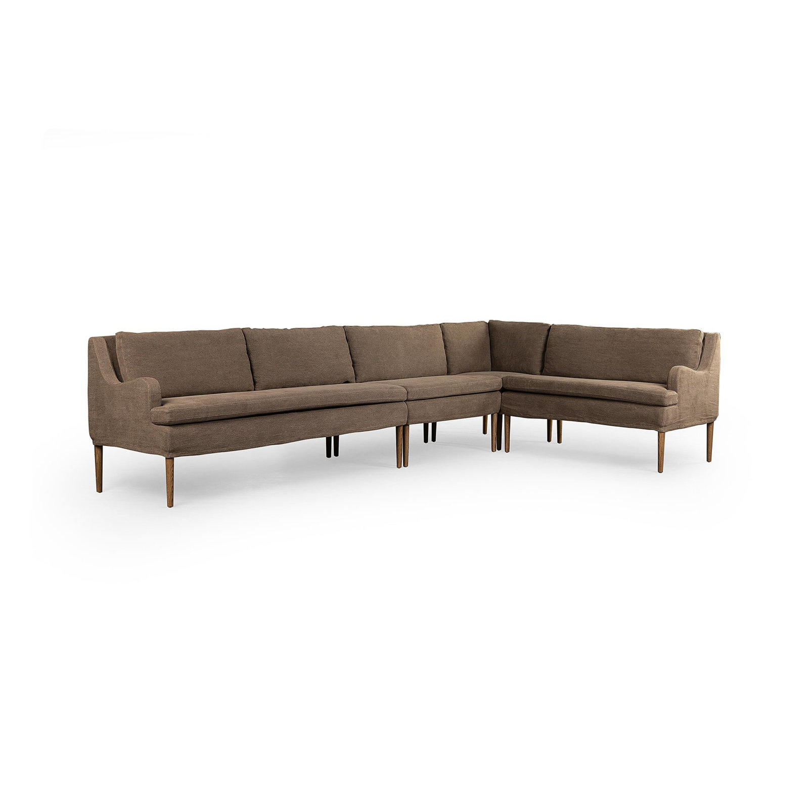 Aurelia Dining Banquette, Right Hand Facing, Broadway Coffee Linen, 34.5" H x 137.5" W x 76" D