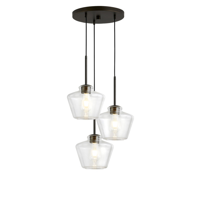 Luminaire suspendu à 3 lumières, Bronze foncé, Transparent