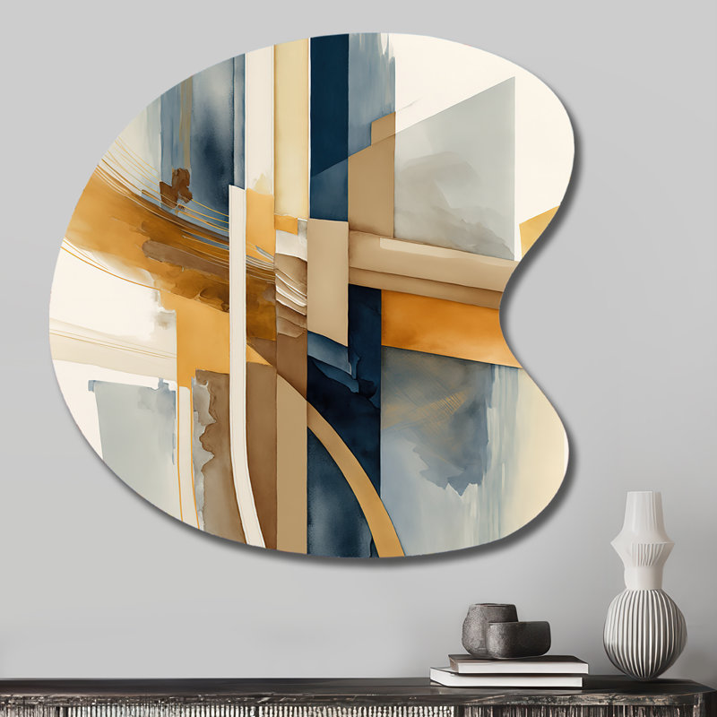 «Lange Modern Blue and Gold Abstract I - Transitional Unique Shape Metal Wall Decor, Blue Freeform», reproduction d'art en métal