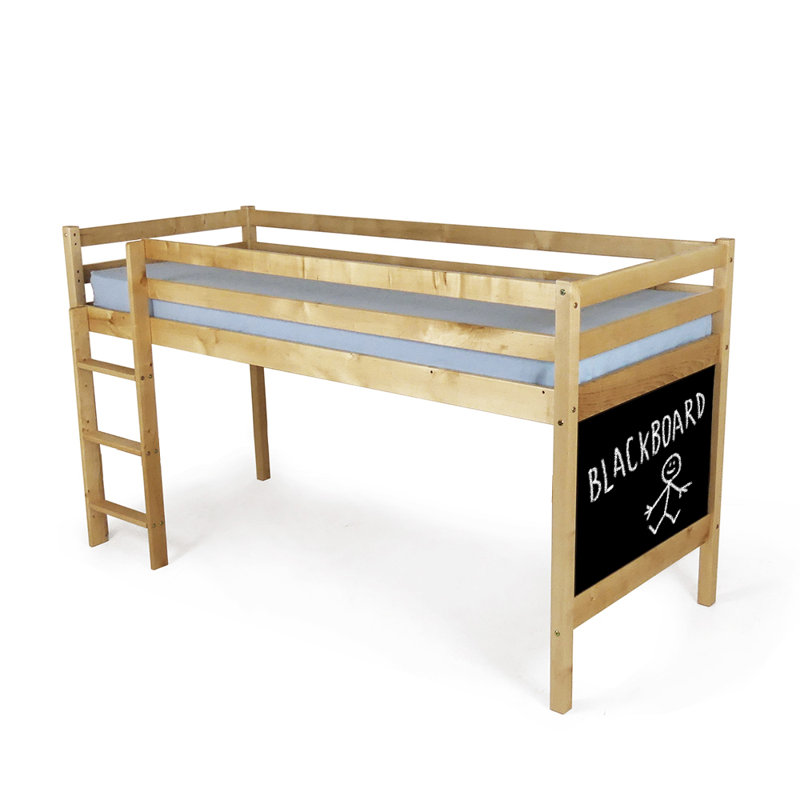 Matthes Hardwood Mid Sleeper Bed with Blackboard, White, European Single (90 x 200cm)
