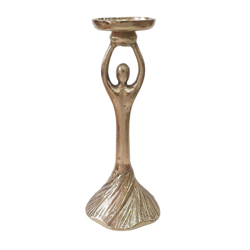 Porte-pilier en aluminium doré D4.5 avec motif abstrait de dame, H 11,5 po x l 4,5 po x P 4,5 po