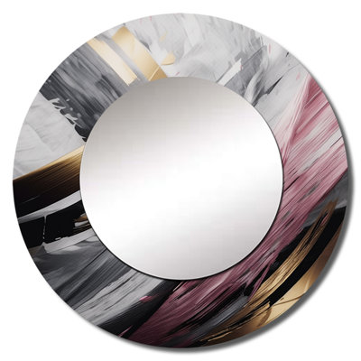 Piyus Pink And Gold Mysterious Marble IX - Marble Decorative Wall Mirror, Modern Round Mirror, Printed Metal Art