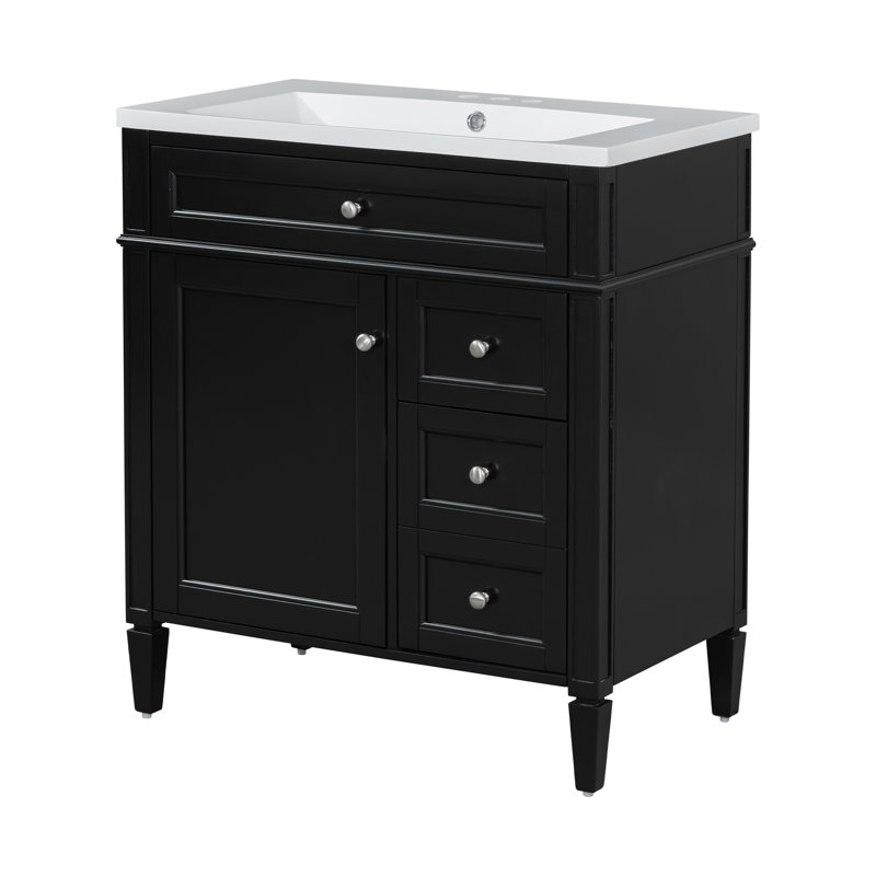 Pollark 30'' Single Bathroom Vanity with Top, Silver, Black