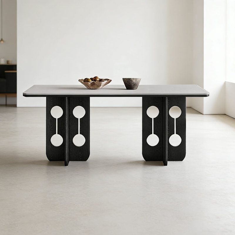 Table ronde noire en pierre frittée et chêne noir, H 29,5 po x L 59,1 po x l 31,5 po