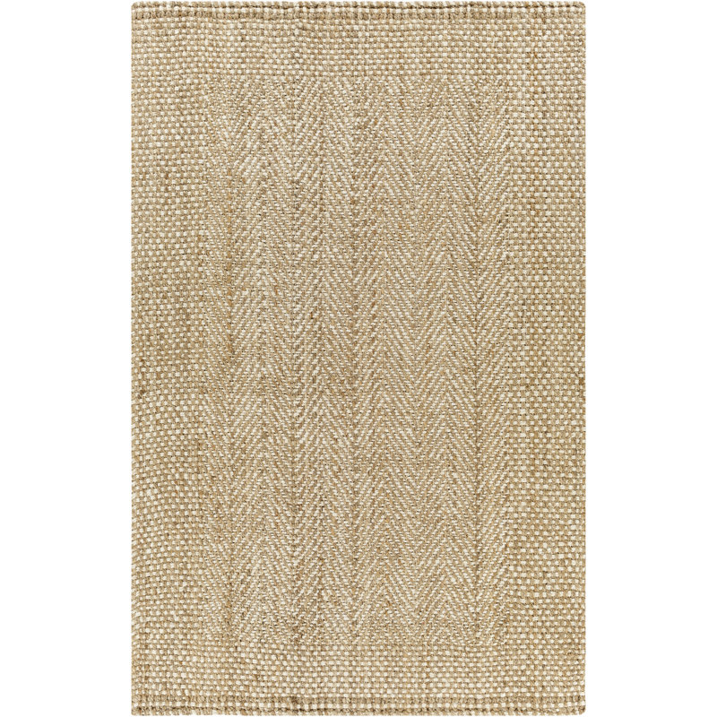 Tapis en jute tressé à la main de couleur unie Wilsey en kaki / brun clair / crème, Rectangle 7 pi 6 po x 9 pi 6 po
