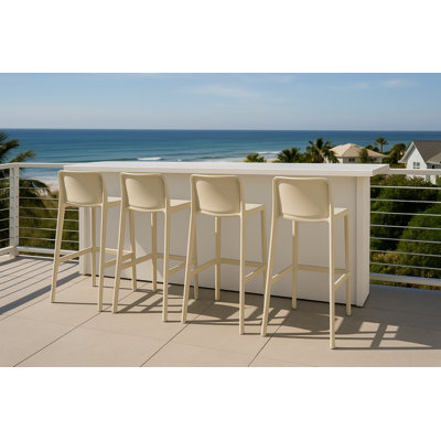 Plain - Tabouret de bar d'extérieur de 30 po de qualité commerciale - ensemble de 4, empilable, polypropylène résistant aux intempéries, sans assemblage