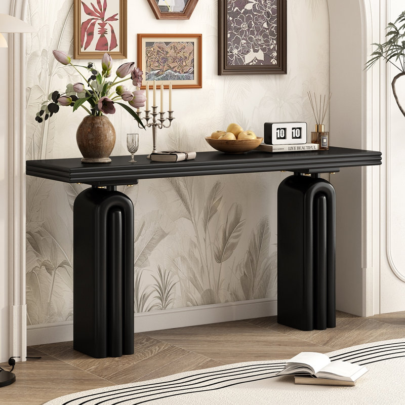 Console élégante et luxueuse en placage d'acacia, Noir, noir, noir, noir