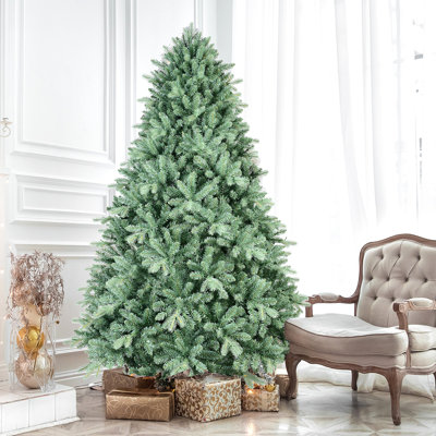 Arbre de Noël 7,5 pi avec teinte bleu-vert et 2908 pointes en PE + PVC - Arbre unique avec branches articulées, assemblage facile, support en métal stable, décoration des Fêtes accrocheuse