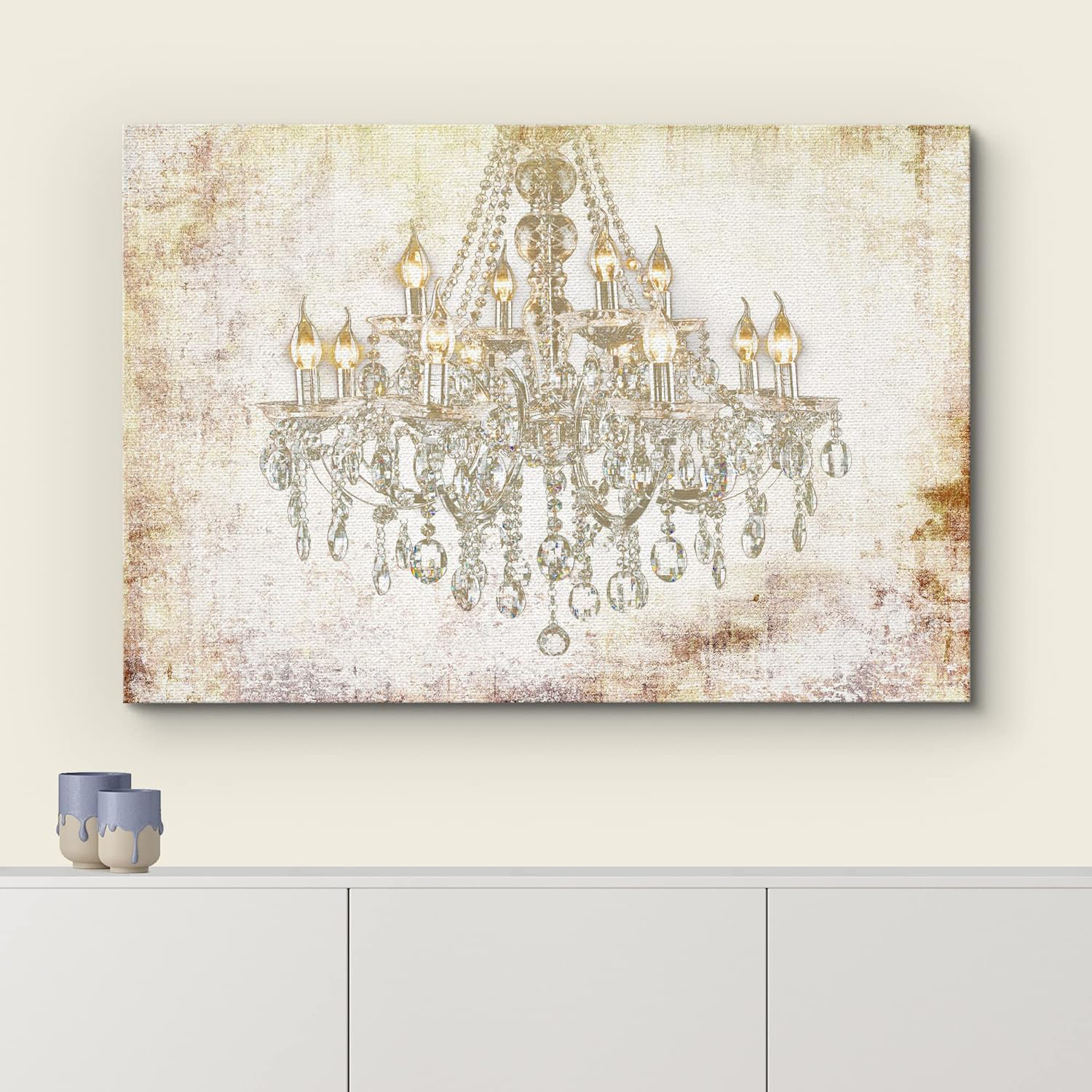 IDEA4WALL Bright Gold Crystal Glam Chandelier Light Pictures Large