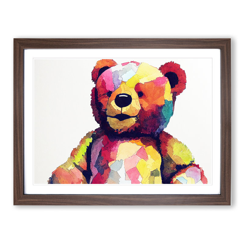 Expressive Teddy Bear - Single Picture Frame Print, 25cm H x 34cm W x 2cm D, Walnut Framed