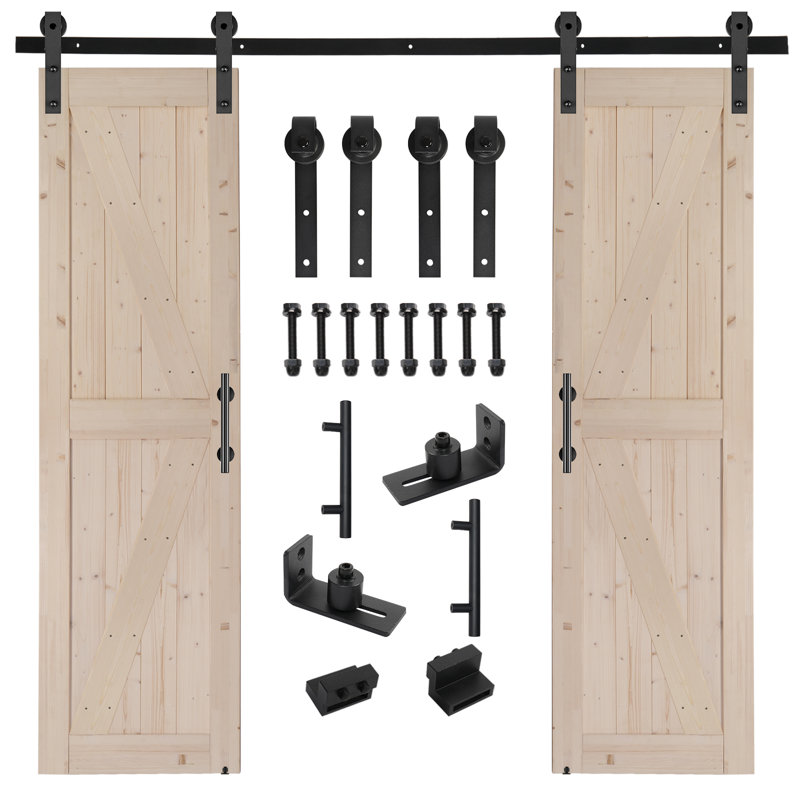 84X21in Double Barn Door With 7FT Hardware Kit, 48" x 84", Beige