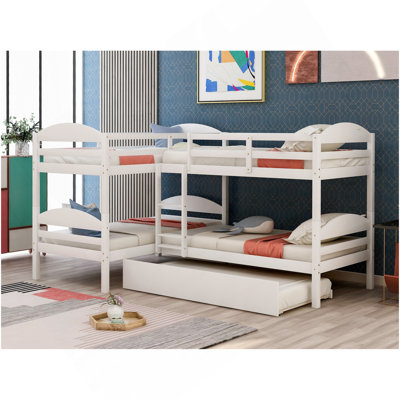 Twin L-Shaped Bunk Bed With Trundle-White