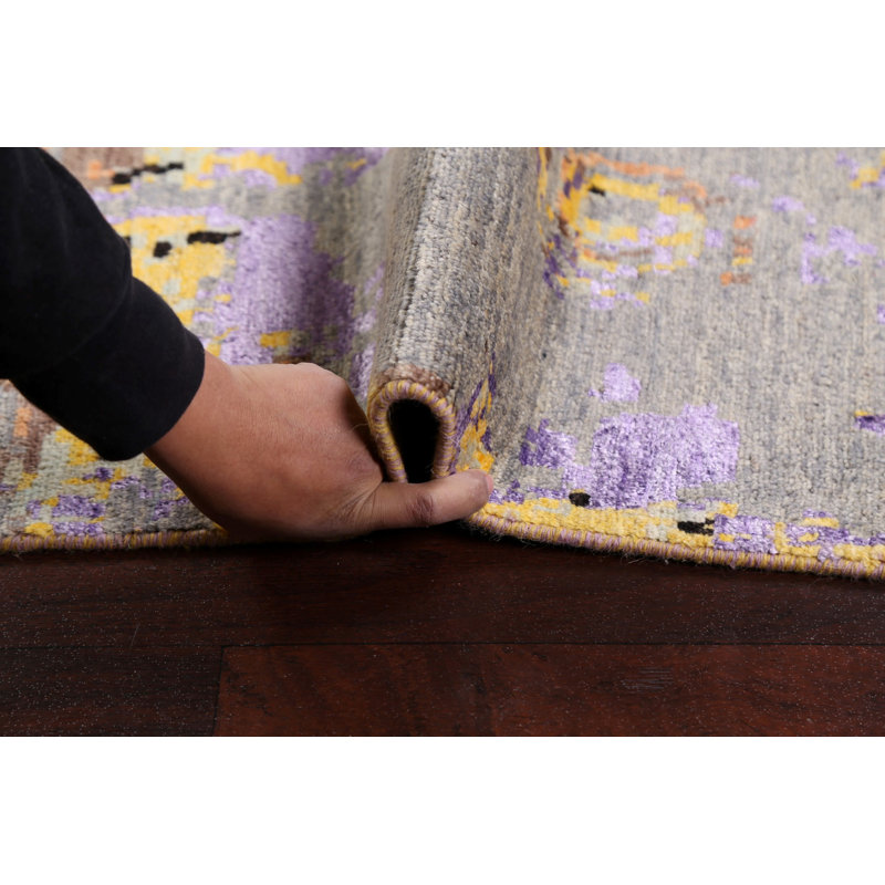 One-of-a-Kind 4' x 6'3" New Age Rectangle Silk and Wool Area Rug in Black and Brown