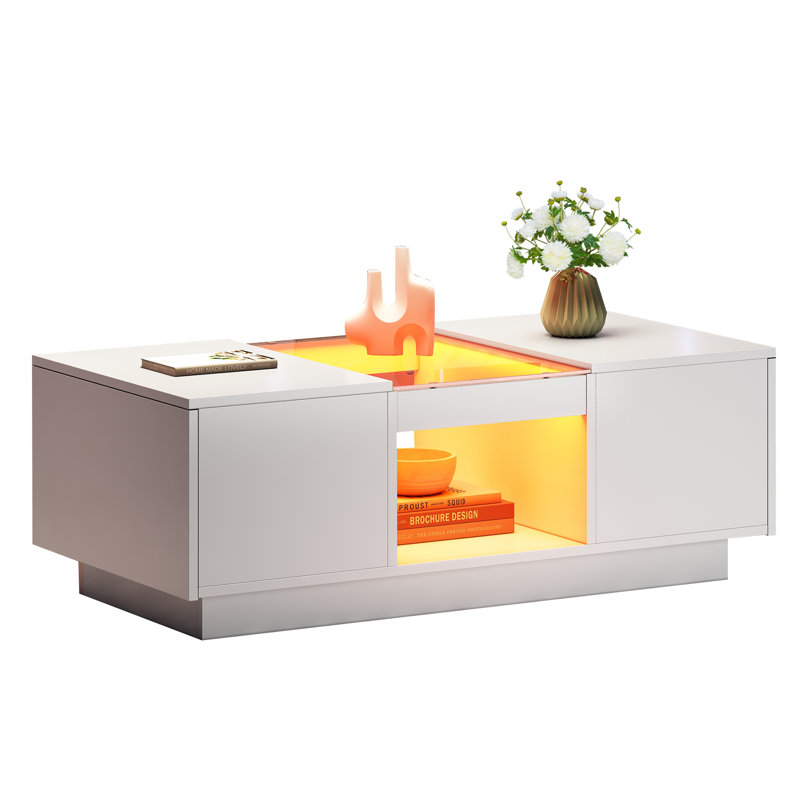 LED Coffee Table With A Drawer & Remote Control, White