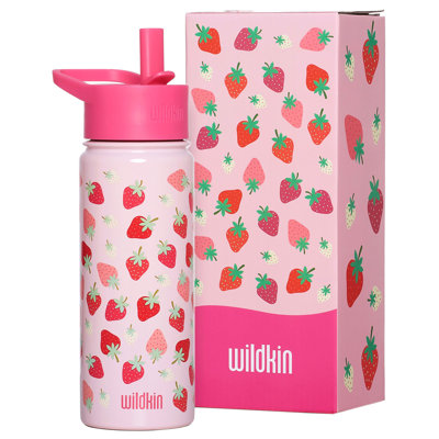 Bouteille d'eau en acier inoxydable 18 oz pour enfants Wildkin - sans BPA, étanche, isolée, facile à nettoyer - patch fraise