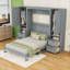 Lit escamotable double en bois avec placard, tiroirs et tablettes-1169339872