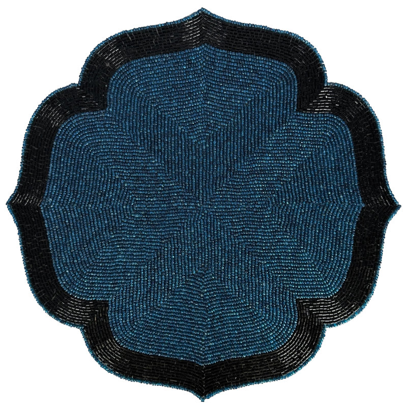 Ensemble de napperons perlé 4 pièces Dec Arround de 14 po - Napperons faits à la main, Sarcelle / Noir