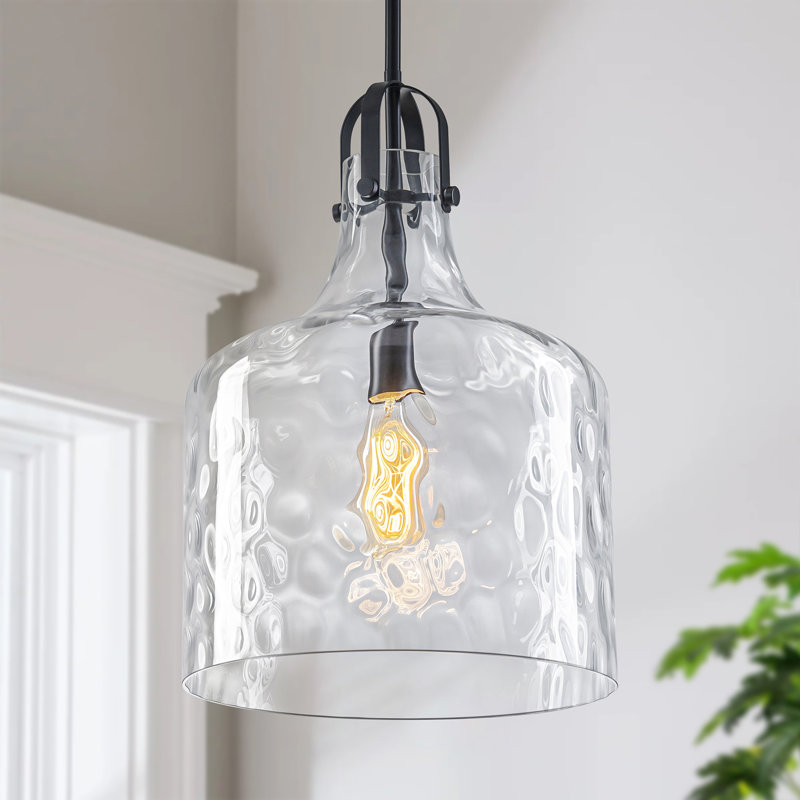 Luminaire suspendu en verre martelé 1 lumière, Noir mat