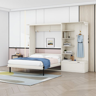 Grand lit escamotable avec tablettes de rangement et éclairage DEL intégré