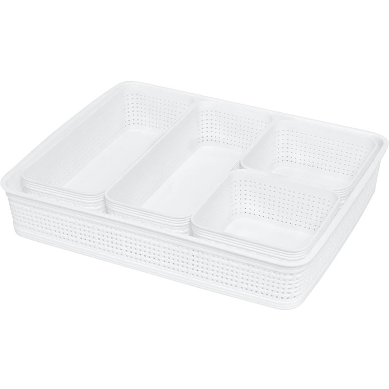 5 Piece Grey Organizing Set: Multiple Size Multipurpose Bins for Office, Desk, Dorm, Bathroom Small Items & Accessories
