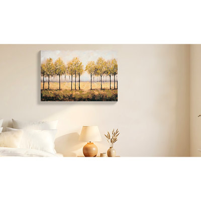 Reproduction sur toile de luxe 24 x 36 pouces à la main de luxe avec feuille d'or et textures de pierre pour le salon, plante d'automne, art mural, pierres intégrées, appartement