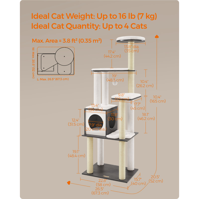 165cm H Cat Tree, Grey