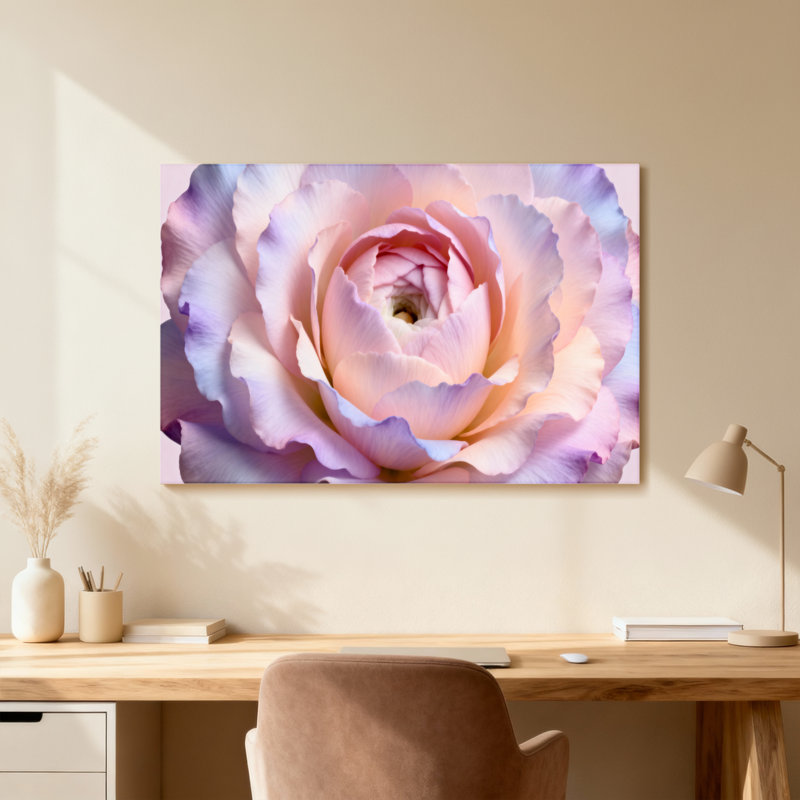 Plantes et fleurs rose pastel imprimé sur toile, Reproduction encadrée d'une seule photo sans pass, Noir, H 20 po x l 30 po
