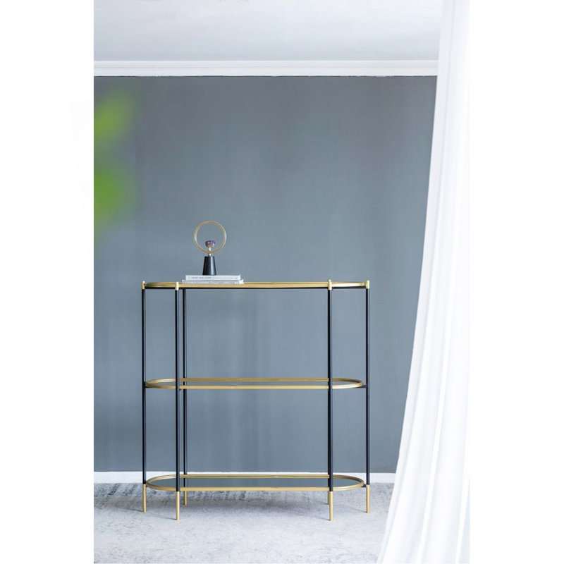 Console 48,5 x 16,5 x 50 po à 3 niveaux, tablette miroir en or noir