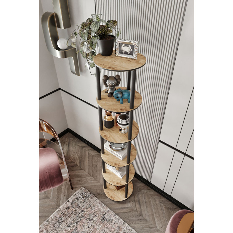 Modern Oak Bookshelf, 13.4 x 68.9 x 13.4 inches | 100% MDF Construction with Compressed Kraft Legs | Stylish & Functional Design for Home or Office, Perfect for Displaying Books & Decor