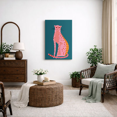 Lumineux animaux BCBG IDÉE4WALL, reproduction d'art sur toile encadrée, décoration à pois rose orange, jungle, guépard, nature sauvage, dessins, Pop Art, bohème chic pour le salon, la chambre à coucher, le bureau, encadré sur toile
