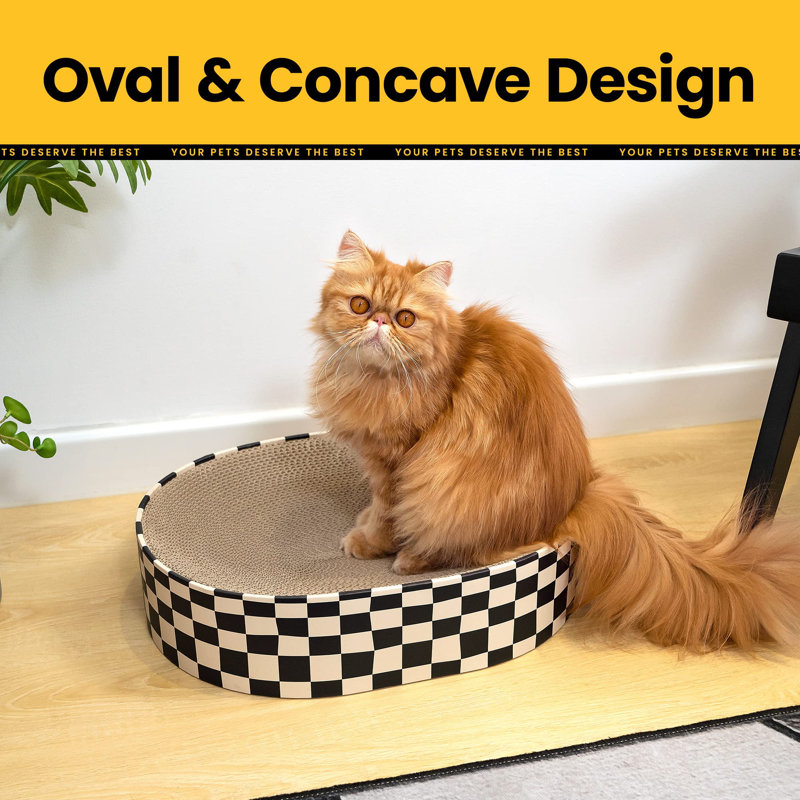 Cat Scratcher Cardboard,2 In 1 Oval Cat Scratch Pad Bowl For Indoor Kitty Grinding Claw,Round Kittens Scratching Board Corrugated Lounge Pet Beds&Furniture Protector For Couch&Carpets&Sofas
