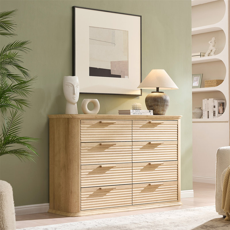 Commode 8 tiroirs cannelée, Chêne